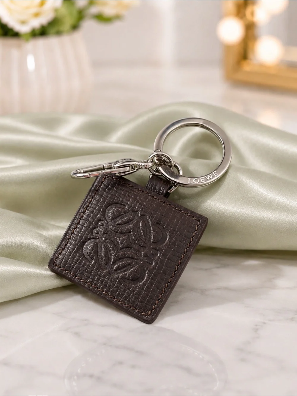 Loewe Dark Brown Leather Keyring/Keychain